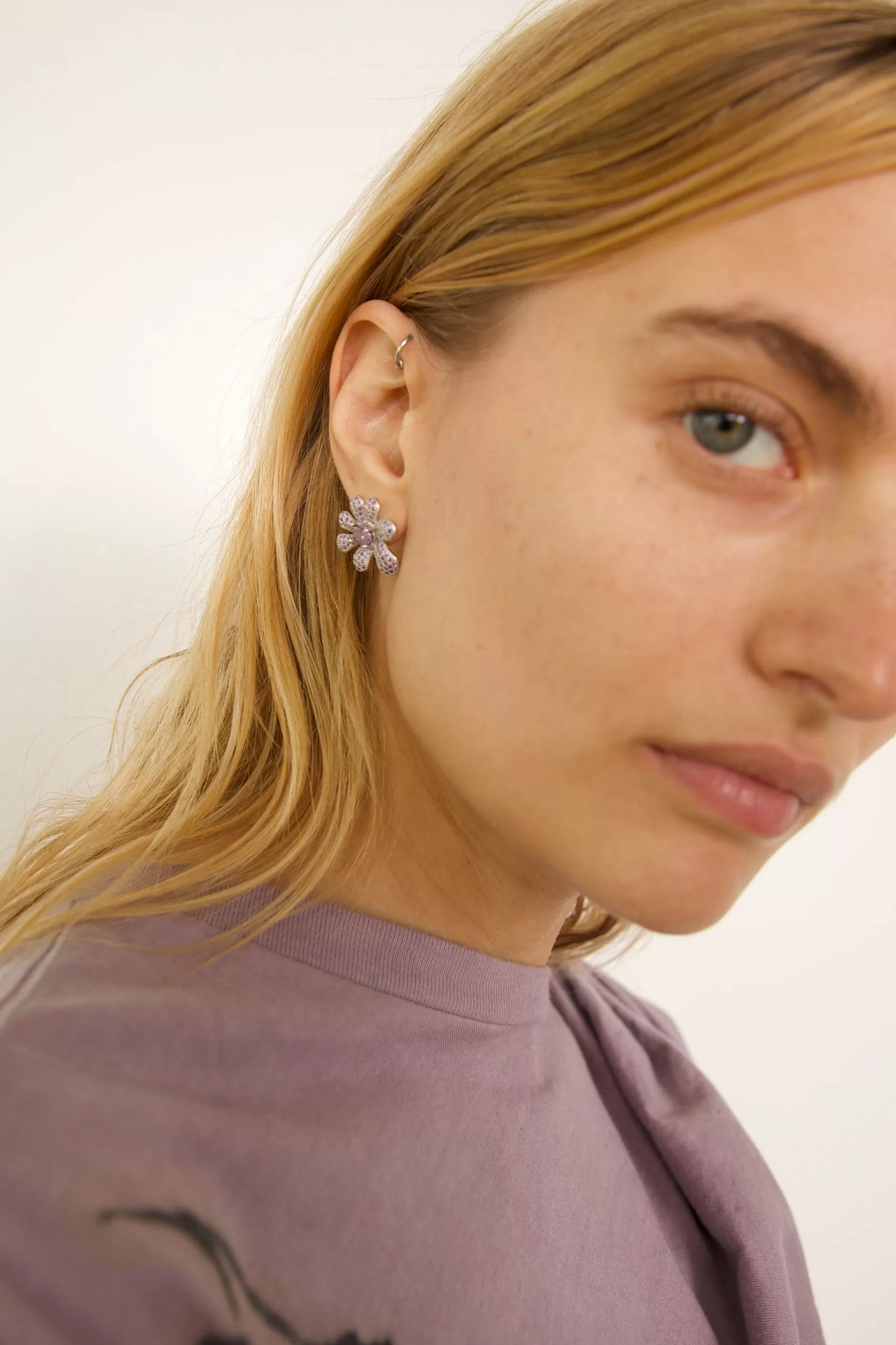 AMETHYST PAVE SQUASHED BLOSSOM EARRING | Collina Strada Fashion