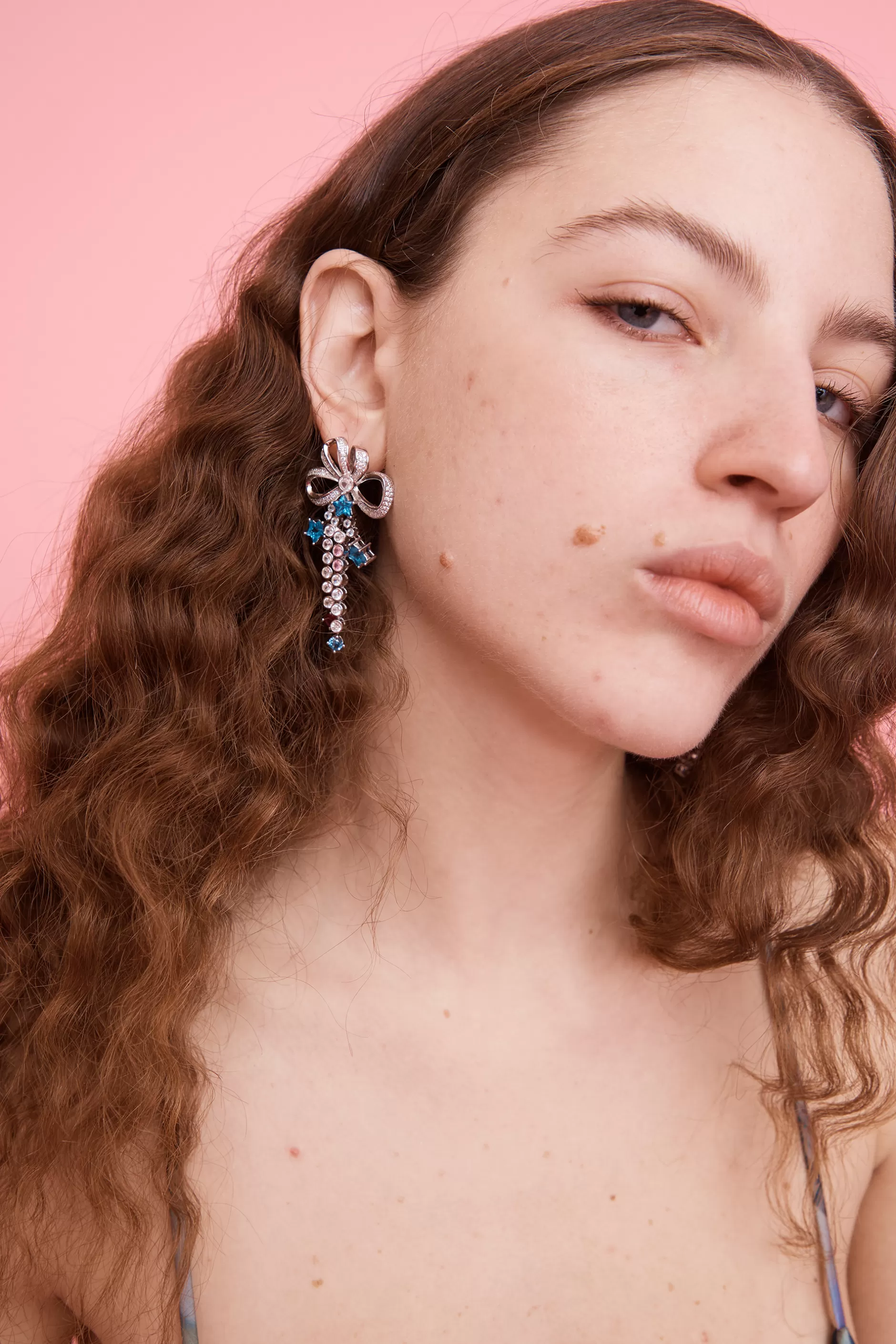 AQUAMARINE BOW JANGLE EARRINGS | Collina Strada Online