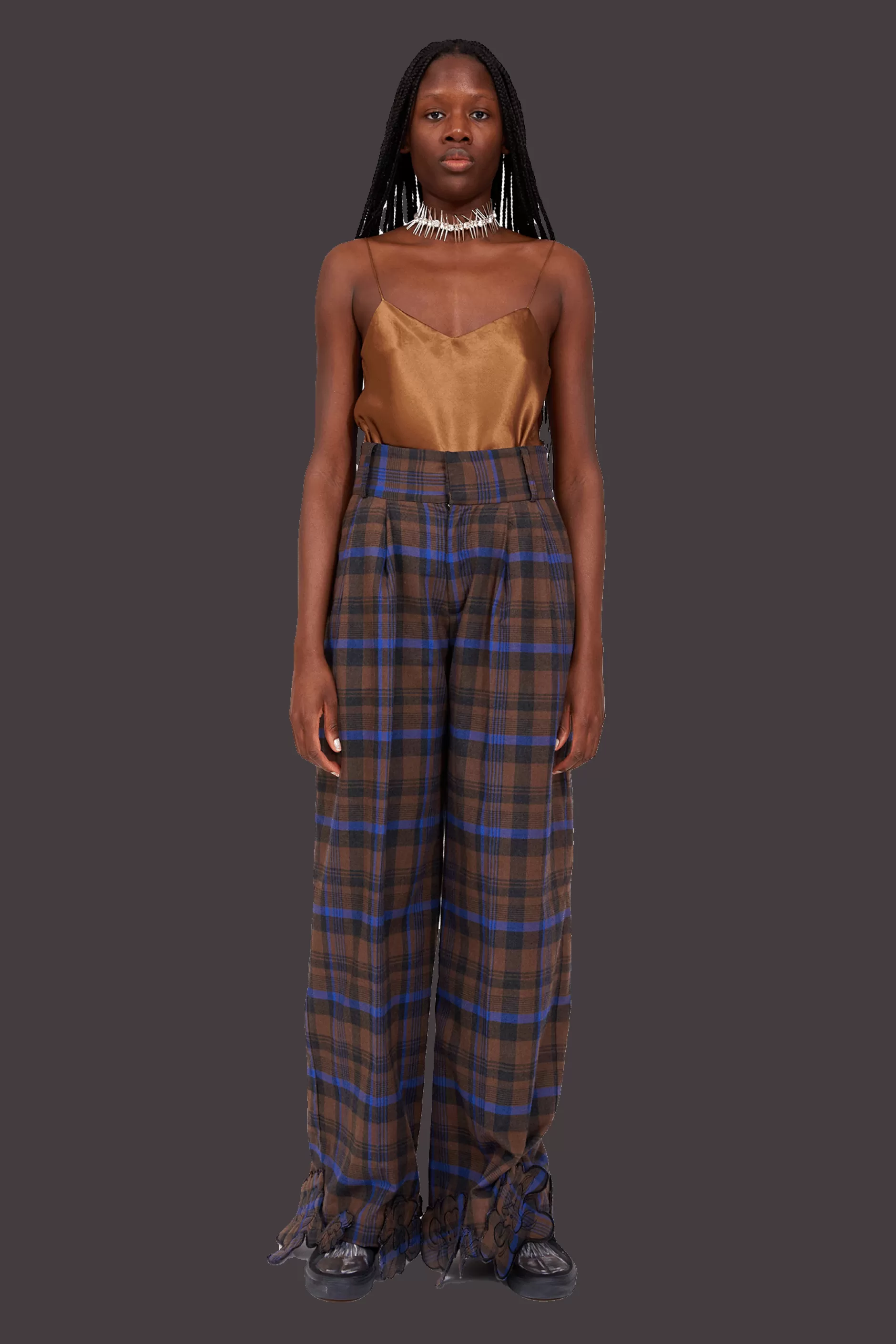 BROWN PLAID RIBBIT PANT | Collina Strada Best