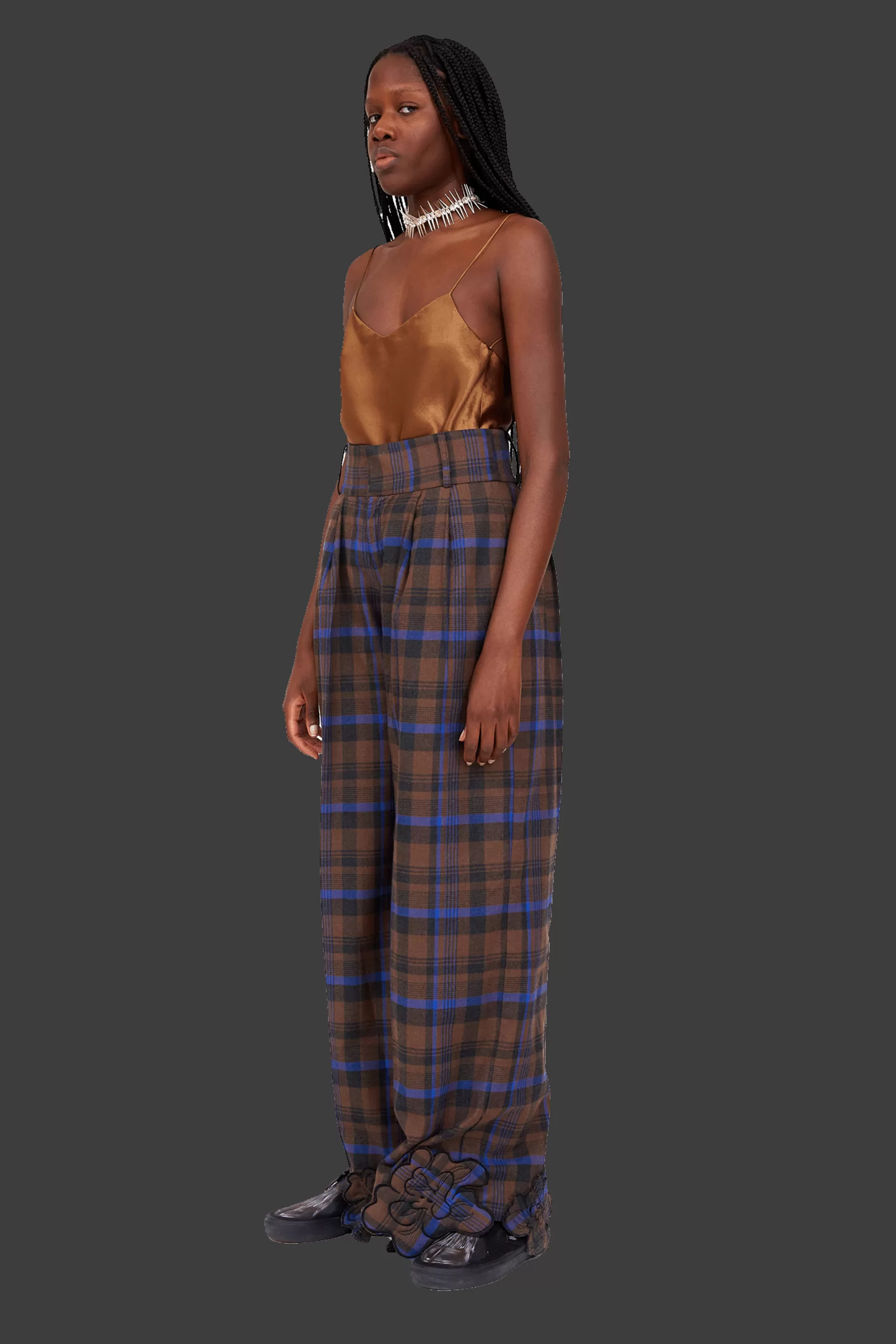 BROWN PLAID RIBBIT PANT | Collina Strada Best