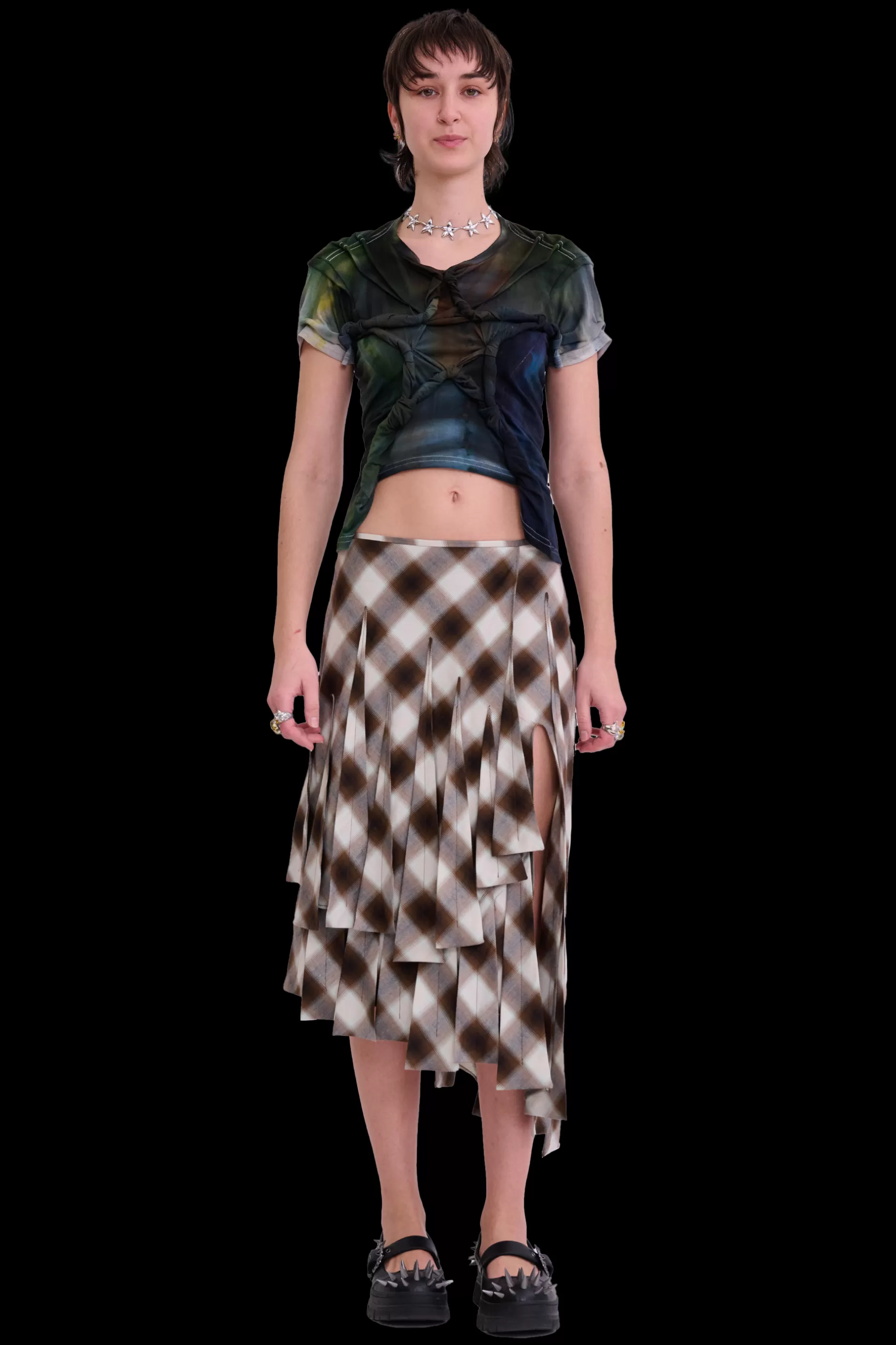 LIGHT BROWN PLAID DRIZZLE SKIRT | Collina Strada Clearance