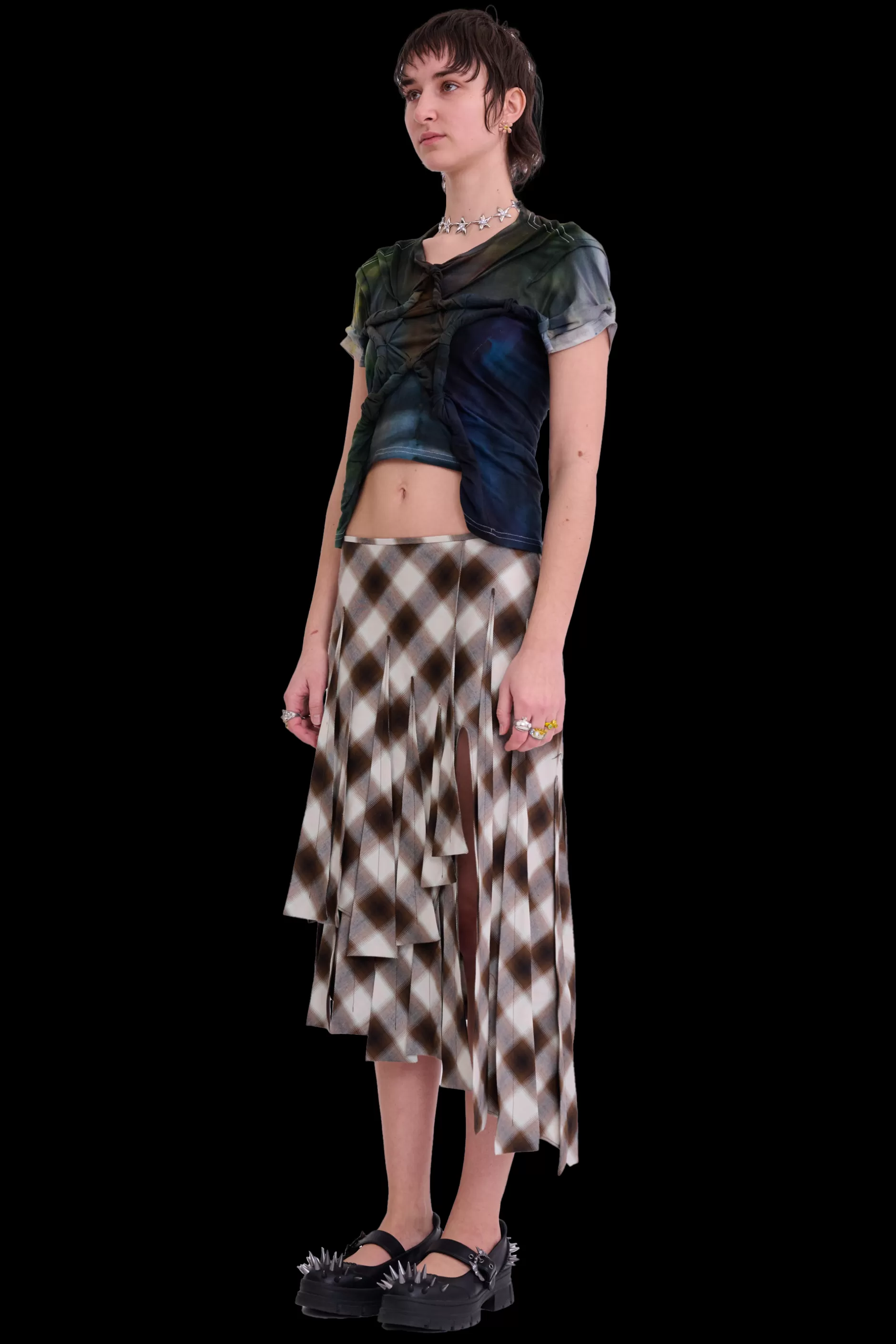 LIGHT BROWN PLAID DRIZZLE SKIRT | Collina Strada Clearance