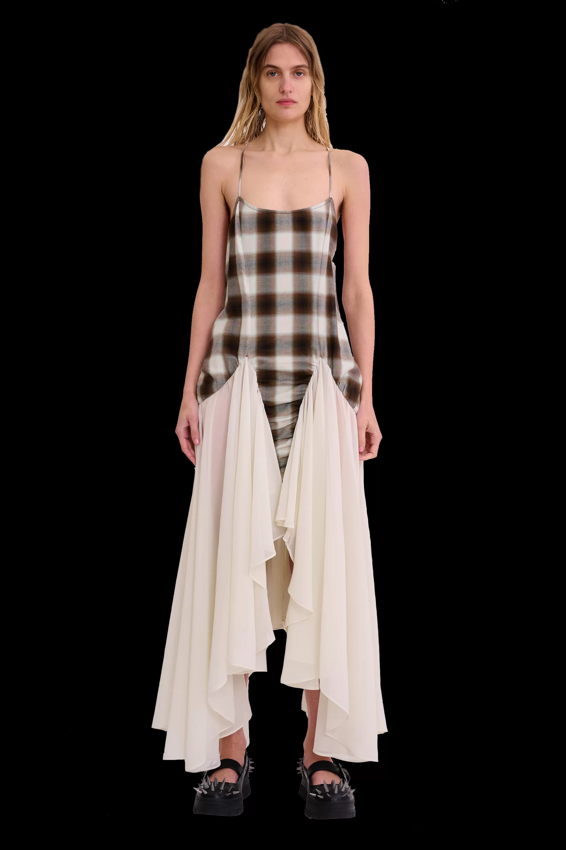 LIGHT BROWN PLAID MAGNOLIA DRESS | Collina Strada Store