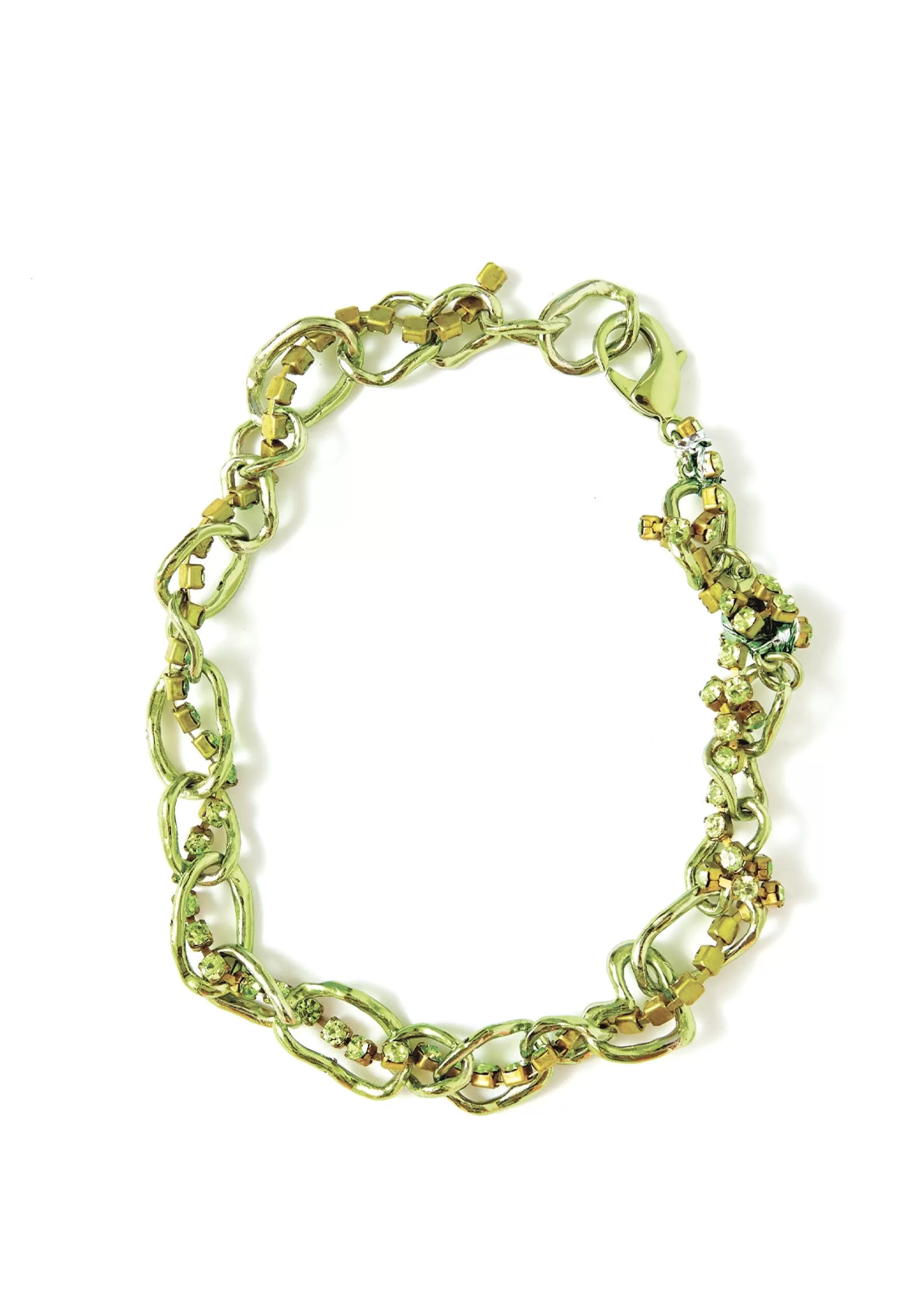 METALLIC LIME MULTI RHINESTONE CRUSHED CHAIN NECKLACE | Collina Strada Best Sale