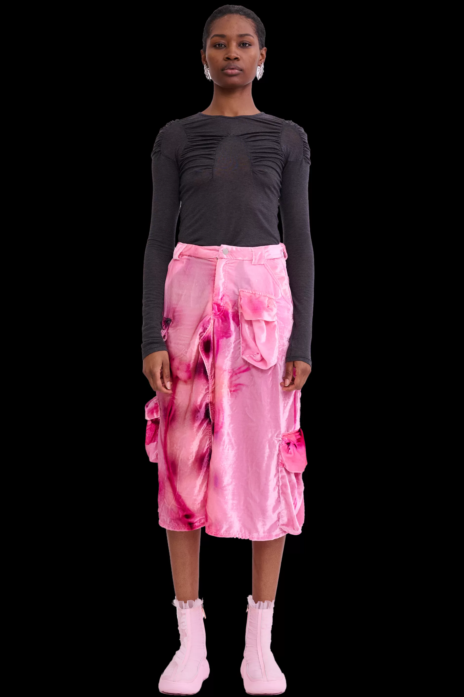 PINK MEADOW LAWN VELVET MIDI CARGO SKIRT | Collina Strada Sale