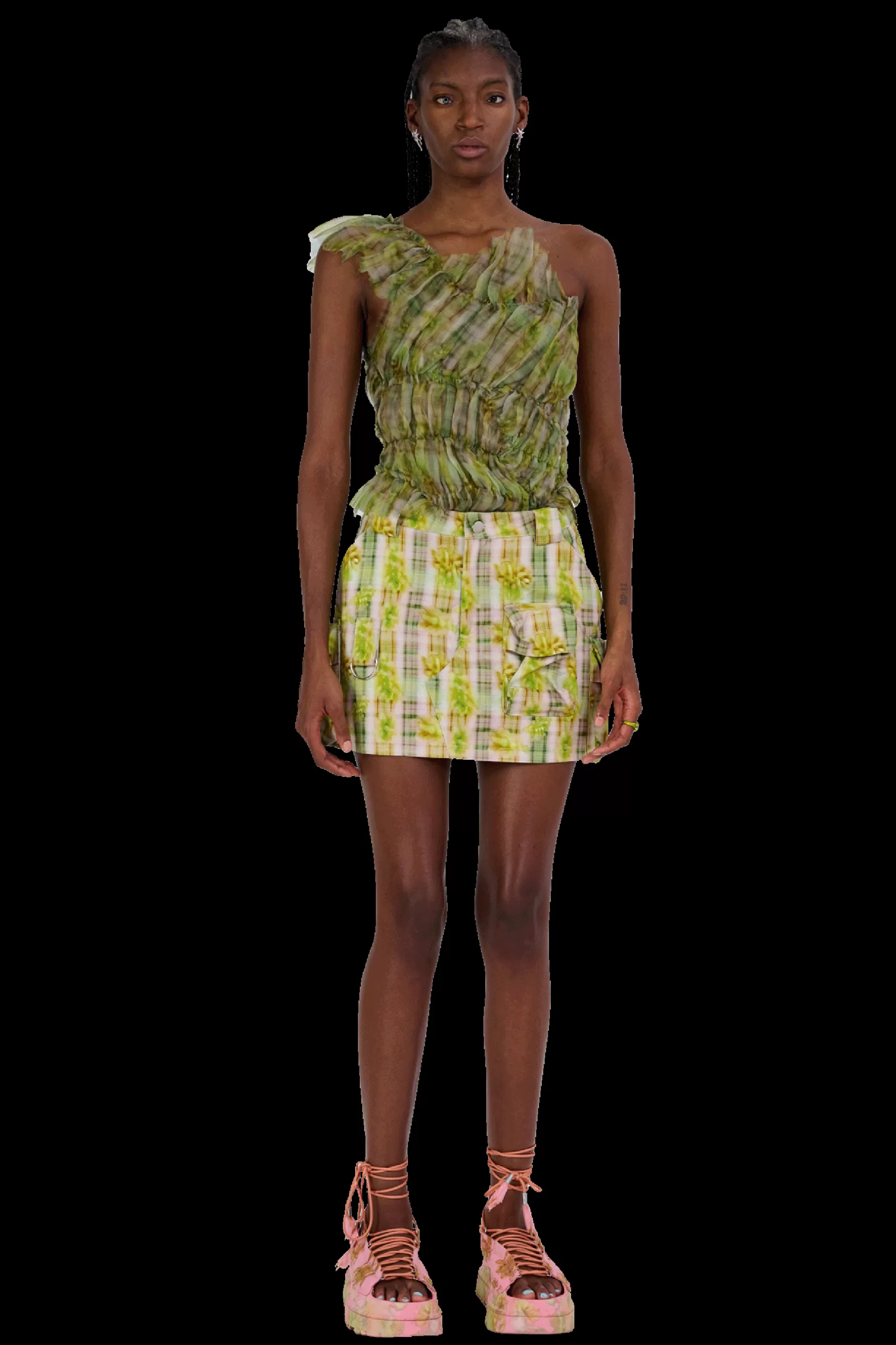 YELLOW BOXER PLAID MINI CARGO SKIRT | Collina Strada Sale